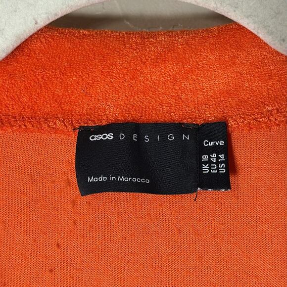 ASOS DESIGN Curve towelling mini polo dress in ruby orange. Terry cloth dress - Picture 5 of 7